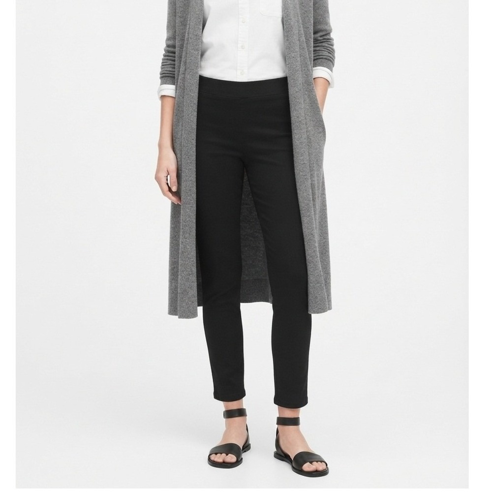 Eileen Fisher Slim Ponte Pull On Ankle Pants Elastic Waist Black Small Petite